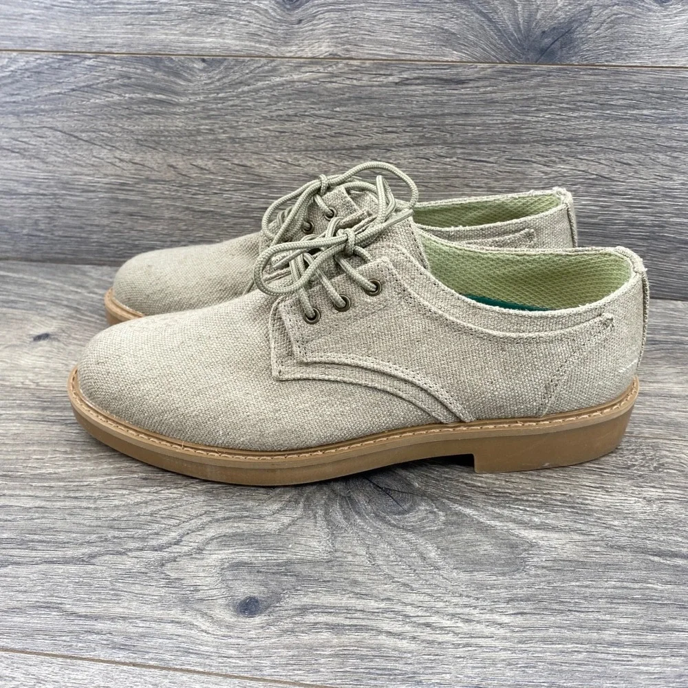 Canvas Derby Shoes Mens 8.5 Oatmeal Beige Lace Up Low Top Gum Sole